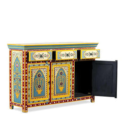 Hand Painted Mango Wood Sideboard In Multi-Colour