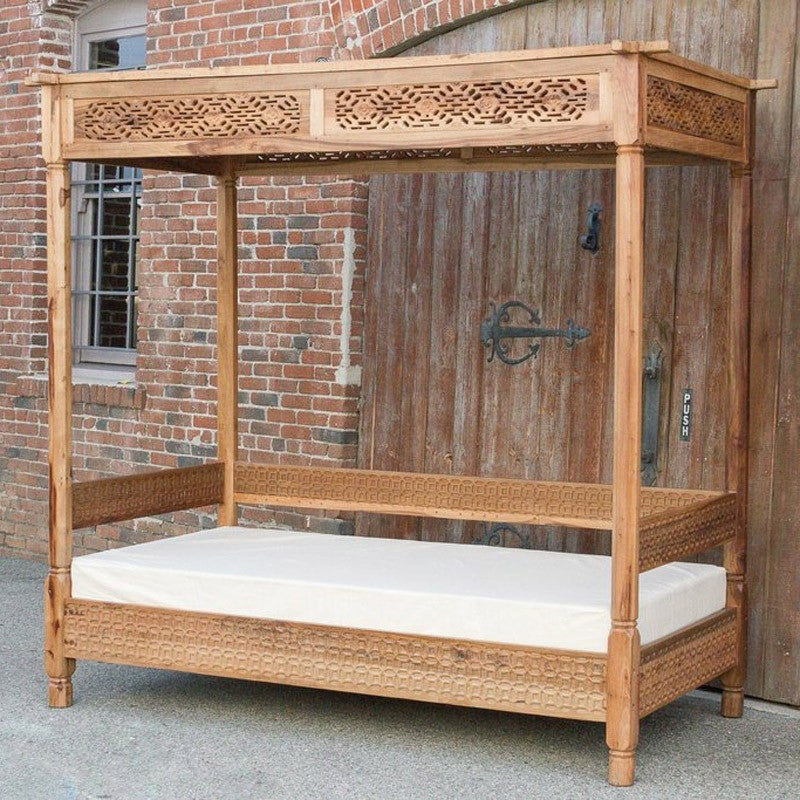 Mughal Garden Hand Carved Geometry Canopy Daybed