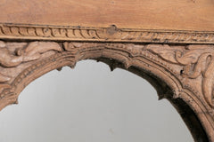 Hand Carved Indian Mehrab Arched Window Frame Mirror Natural