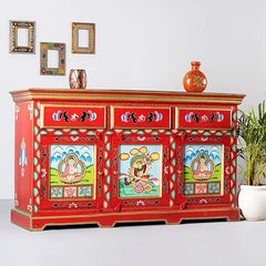 Hand Painted Mango Wood Sideboard In Multi-Colour