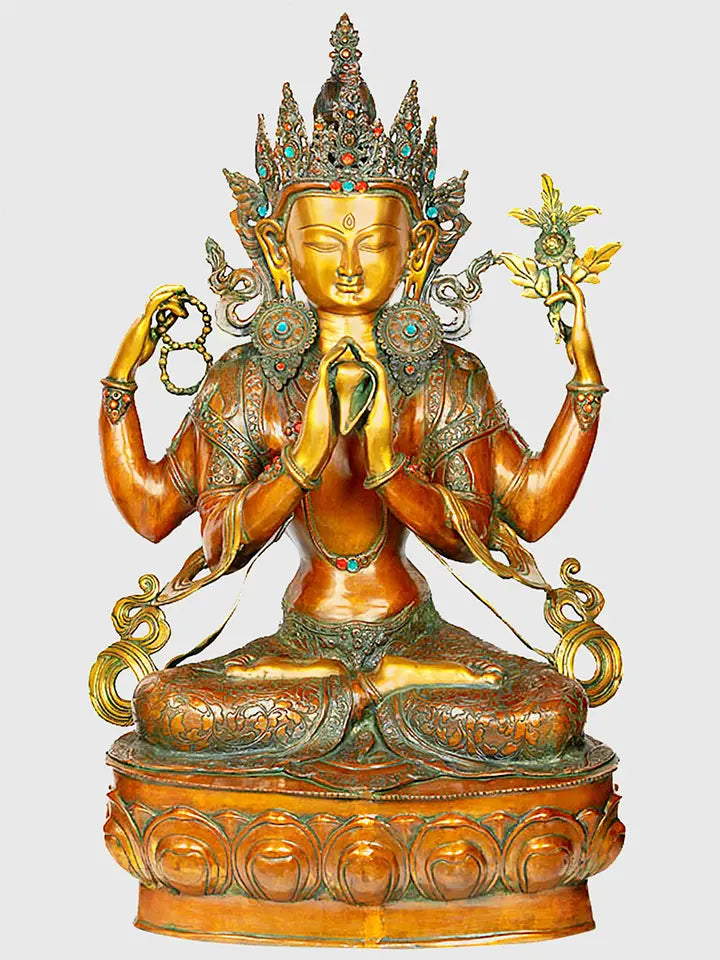 Indian Brass Tibetan Buddhist Buddha In Brass Statue