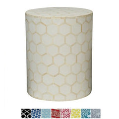 Maaya Bone Inlay Round drum Side Table White Honeycomb L