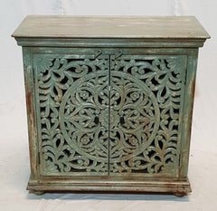 Dynasty French Hand Carved Doors Buffet Sideboard Blue wash Rustic 90x40x90cm