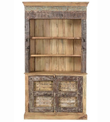 Antique Vintage Hand Carved Doors Bookshelf Solid Natural Wood India Brocante