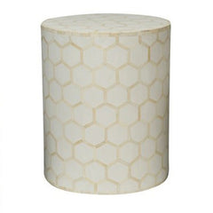 Maaya Bone Inlay Round drum Side Table White Honeycomb L