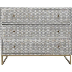 Maaya Bone Inlay Chest Of Drawer Grey White Geometric Pattern
