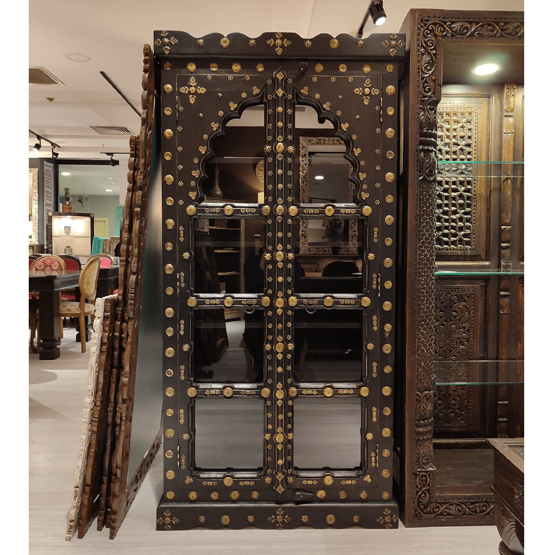 Indian Antique Brass Work Solid Wood Bookshelf B6