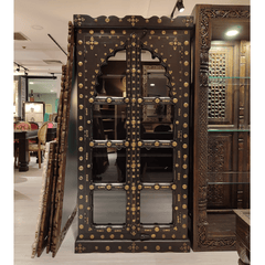 Indian Antique Brass Work Solid Wood Bookshelf B6