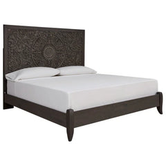 Urban Loft Handmade Solid Mango Wood Carved Bed Frame Black