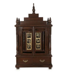 Medium Sized Handmade Sheesham Wood Home Temple In Brown