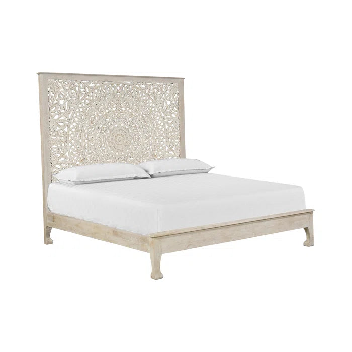 Dynasty Hand Carved Solid Wood Low Profile Standard Bed White