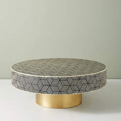 Maaya Brass Bone Inlay Round Drum Coffee Table