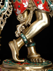 Indian Lord Krishna Playing Flute Brass Statue With Inlay Work