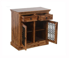 Indian Solid Wood Small Jali Cabinet Natural 90 x 45 x 90 Cm