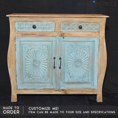 French Colonial solid blue sideboard hutch hand carved 1M