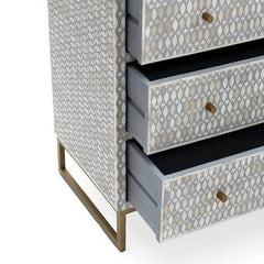 Maaya Bone Inlay Chest Of Drawer Grey White Geometric Pattern