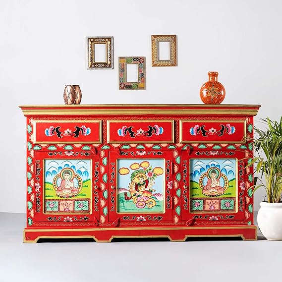 Hand Painted Mango Wood Sideboard In Multi-Colour