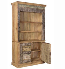 Antique Vintage Hand Carved Doors Bookshelf Solid Natural Wood India Brocante