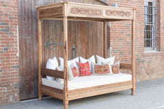 Mughal Garden Hand Carved Geometry Canopy Daybed