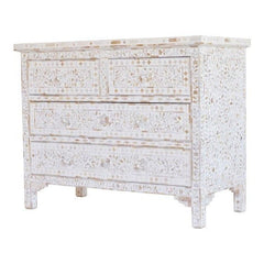 Maaya Bone Inlay Chest Of Drawer White Floral Pattern