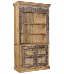 Antique Vintage Hand Carved Doors Bookshelf Solid Natural Wood India Brocante