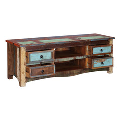 Rustica Indian Reclaimed Wood Open Shelf 4 Drawer TV Media Console