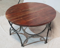 Solid wood Round Drum coffee table with Industrial metal legs 90x90x46cm