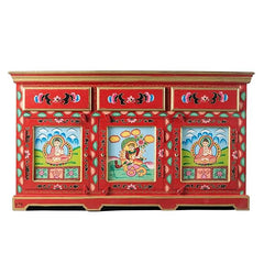 Hand Painted Mango Wood Sideboard In Multi-Colour