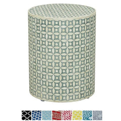 Maaya Bone Inlay Round drum Side Table Grey Geometry L