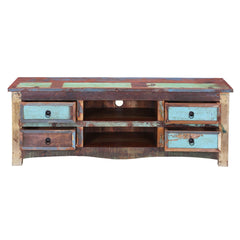 Rustica Indian Reclaimed Wood Open Shelf 4 Drawer TV Media Console