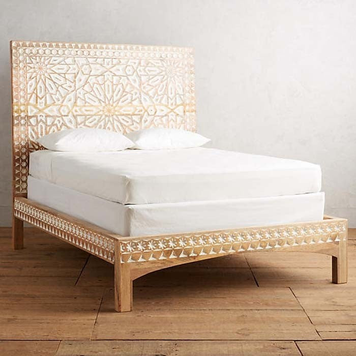 Mughal Garden Geometrical Carved Natural Bed Frame 2 Tone