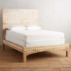 Mughal Garden Geometrical Carved Natural Bed Frame 2 Tone