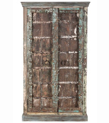 Antique Vintage 2 Doors Cabinet Solid Wood Indian Brocante