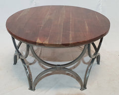 Solid wood Round Drum coffee table with Industrial metal legs 90x90x46cm