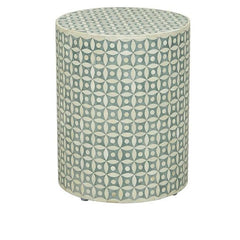 Maaya Bone Inlay Round drum Side Table Grey Geometry L