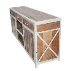 Angle Industrial Iron 2 Door 3 Drawers Sideboard Whitewash