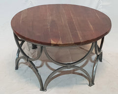 Solid wood Round Drum coffee table with Industrial metal legs 90x90x46cm