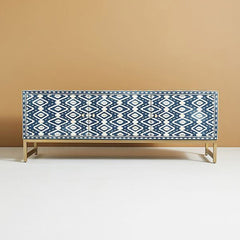 Maaya Bone Inlay Tv Unit Blue White Geometric Pattern 160cm