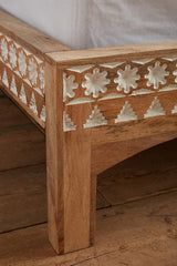 Mughal Garden Geometrical Carved Natural Bed Frame 2 Tone