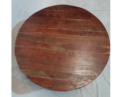 Solid wood Round Drum coffee table with Industrial metal legs 90x90x46cm