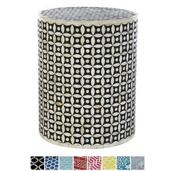 Maaya Bone Inlay Round drum Side Table Black Geometry L