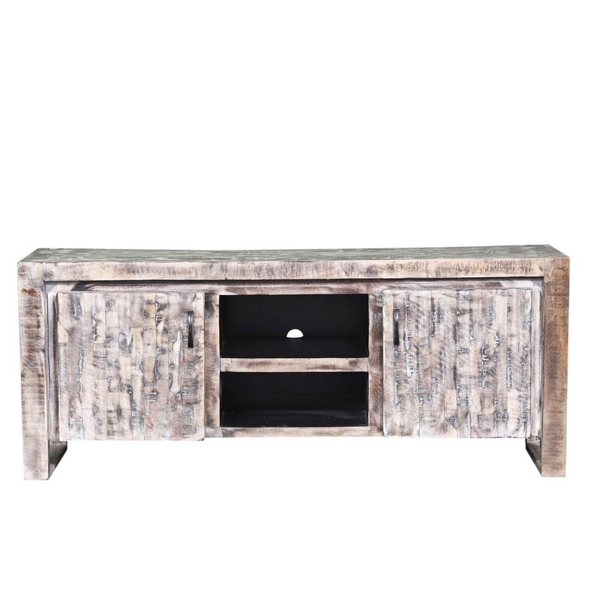 Rustica Indian Reclaimed Wood Tv Unit Console Cabinet Whitewash