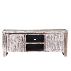 Rustica Indian Reclaimed Wood Tv Unit Console Cabinet Whitewash