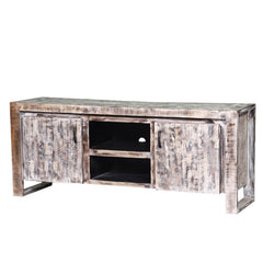 Rustica Indian Reclaimed Wood Tv Unit Console Cabinet Whitewash