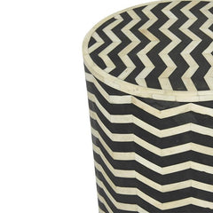 Maaya Bone Inlay Round Drum Side Table Black Zigzag L