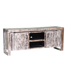 Rustica Indian Reclaimed Wood Tv Unit Console Cabinet Whitewash