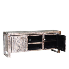 Rustica Indian Reclaimed Wood Tv Unit Console Cabinet Whitewash