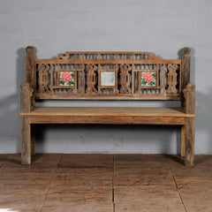 Indian Hand Carved Reclaimed Wood Bench B9