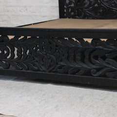 Dynasty Hand Carved Indian Wooden 4 Post Bed Frame Black