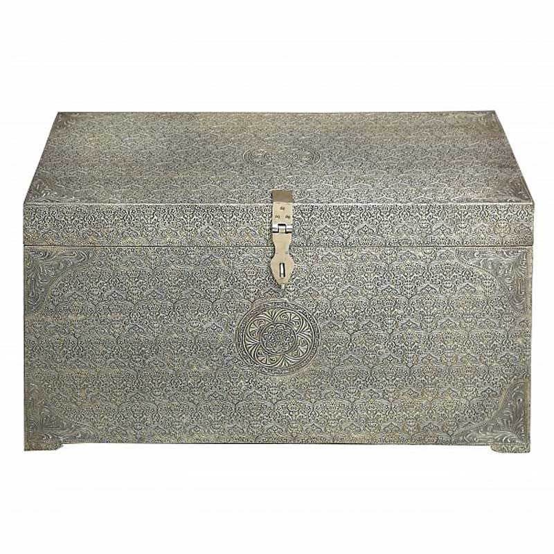 Embossed Antique Brass work Palace Pitara Brass Storage Trunk